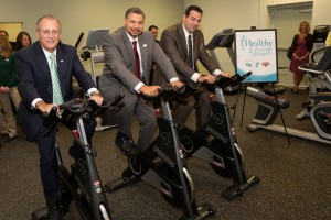 David Brown, President and CEO of the Capital District YMCA (center), Dr. John D. Bennett, President and CEO of CDPHP (left), and Rudy DiPietro, Vice President of Retail Operations for Hannaford Supermarkets (right)