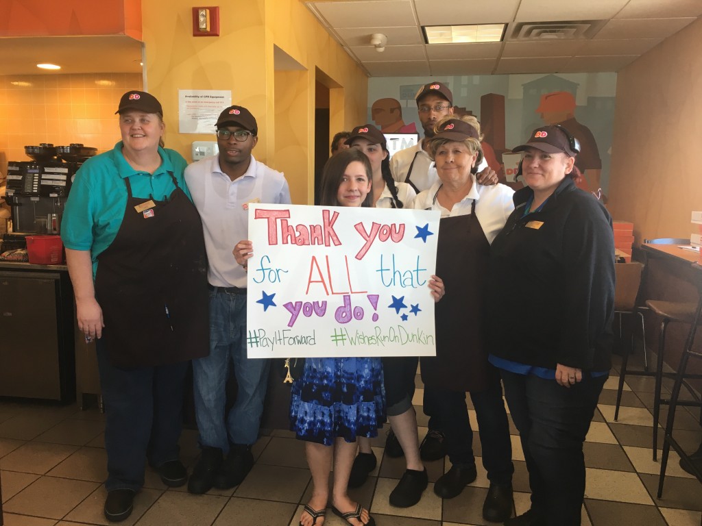 Alexa “Lexi” Glenny, age 12, thanks the Dunkin’ Donuts crew.