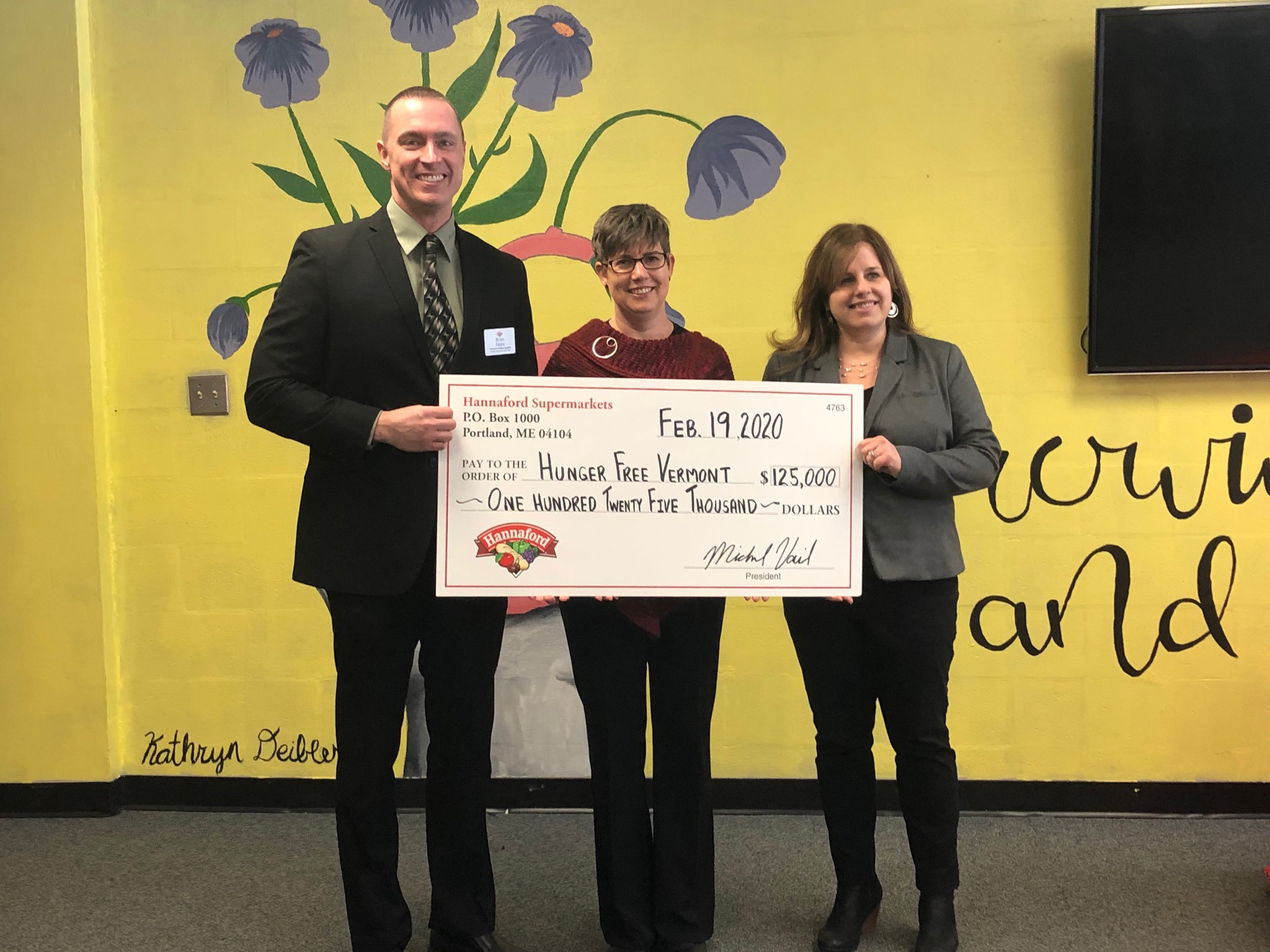 HANNAFORD DONATES $125,000 TO HUNGER FREE VERMONT TO HELP FEED LOCAL