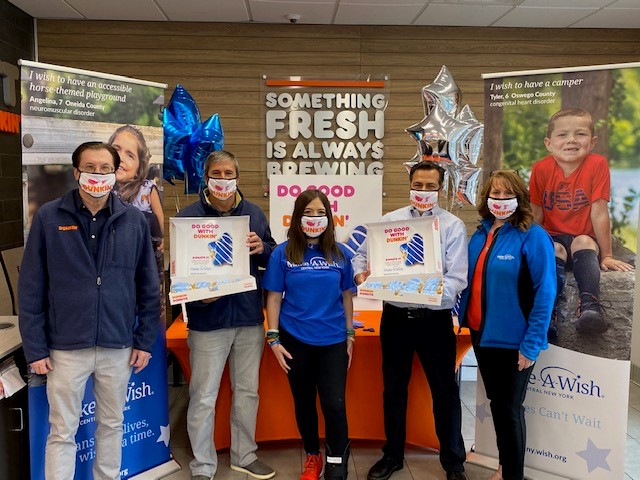 From left to right: The Wolak Group President and CEO Ed Wolak; Dunkin’ Franchisee Tom Santurri; Central New York Wish Kid Alexa Glenny; The Wolak Group Chief of Staff Bob Alberti; and Make-A-Wish Central New York President and CEO Diane Kuppermann.